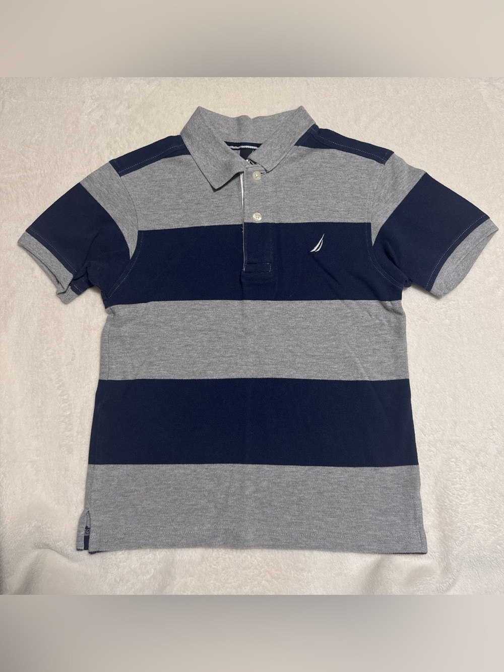 Nautica Boy’s Gray & Navy Striped Polo Shirt